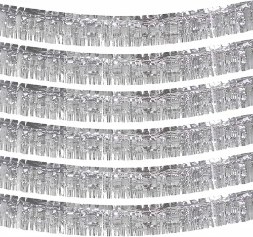 Vista 8 de Paquete de 6 guirnaldas metálicas de oropel – 10 pies de papel de aluminio con flecos para colgar en la pared para flotadores de desfile, boda