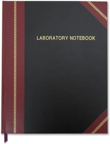 Vista 7 de BookFactory (LRU-168-SRS-A-LKT1) cuaderno color negro de laboratorio, grado profesional, 168 páginas, 8" x 10", a rayas, con tapa cocida dura negra