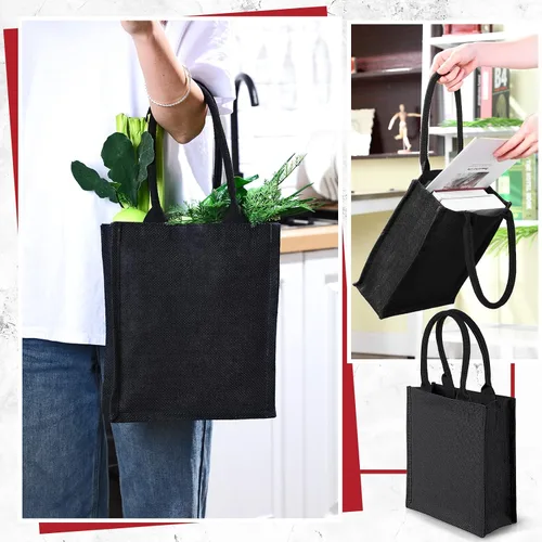 Vista 4 de 10 bolsas de arpillera con asas, bolsa de regalo de yute, impermeables, reutilizables, en blanco, para bricolaje, boda, dama de honor, compras