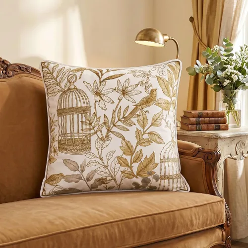 Vista 3 de patdrea Funda de almohada de terciopelo francés de diseño, 18 x 18 pulgadas Aviario