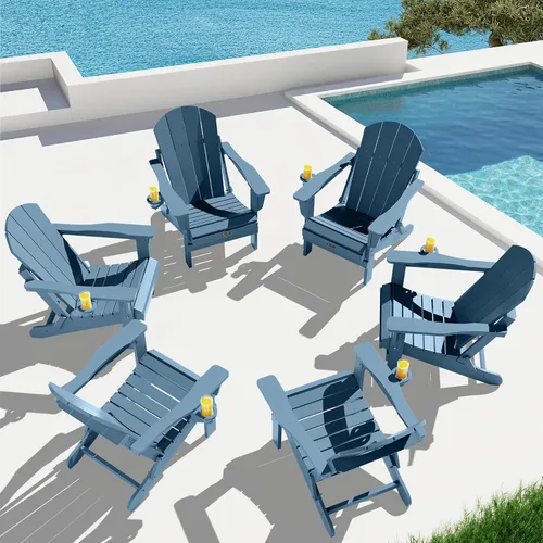 Vista 96 de SERWALL Silla Adirondack plegable para exteriores, silla de patio con portavasos - Ejército