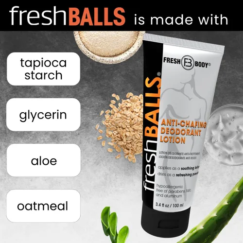 Vista 4 de Fresh BALLS - Desodorante de crema a polvo Loción antirozaduras y bolas desodorante para hombre, higiene para el área de la ingle, 3.4 onzas