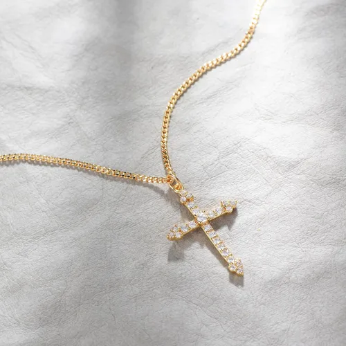 Vista 78 de Fettero - Collar con dije de cruz de fe, chapado en oro de 14 K, cadena fina, minimalista, simple, pequeña, para oración, regalo de joyería religiosa