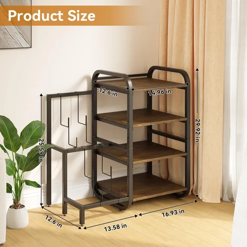 Vista 2 de Soporte para tocadiscos, mesa de almacenamiento de discos de vinilo de 4 niveles, soporte ajustable para tocadiscos, estante de vinilo con capacidad