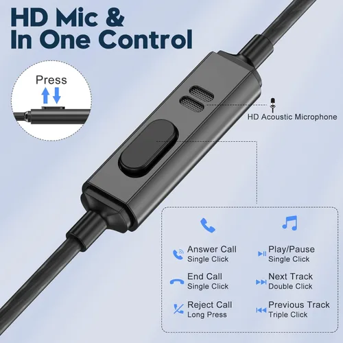Vista 2 de Yatloml Auriculares con cable con micrófono, auriculares intrauditivos con cable con aislamiento de ruido de graves pesados, cable magnético