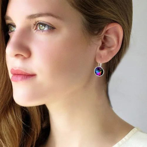 Vista 7 de Aretes de aro redondos de cristales austriacos para mujer, chapados en oro de 14 quilates, hipoalergénicos