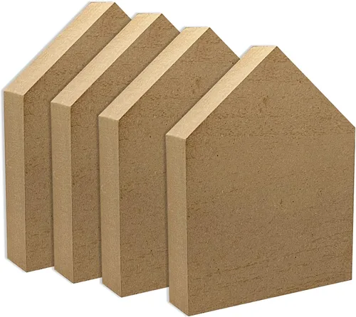 Vista 5 de Bloques en forma de casa de madera sin terminar de 6 pulgadas, 4 piezas para manualidades, casa de madera en blanco, letrero conmemorativo