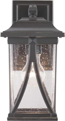 Vista 6 de Progress Lighting Abbott Collection - Farol de pared pequeño de cristal transparente con semilla para exteriores, 1 luz, bronce antiguo