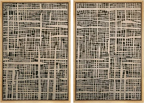 Vista 32 de SIGNWIN Lienzo enmarcado para pared, juego de arte de collage de ondas en espiral de mediados de siglo, formas abstractas, acogedor, neutro