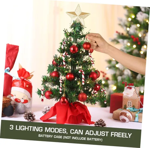 Vista 5 de PRETYZOOM Árbol de Navidad de mesa de 21 pulgadas con 50 luces LED en forma de estrella, árbol de Navidad artificial mini para decoración de fiesta