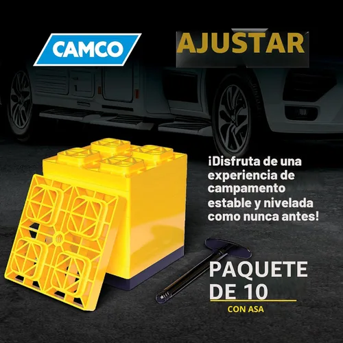 Vista 6 de Bloque de nivelación de la marca Camco FasTen con manija en T, empaque de 10 unidades, Amarillo
