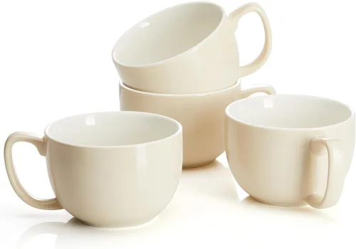 Vista 15 de Teocera Juego de 4 tazas de café color beige, taza de café de cerámica de 16 onzas, juego de tazas grandes con asa para bebidas frías o calientes