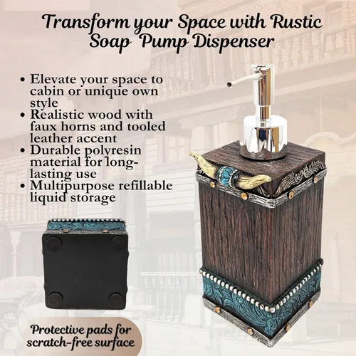 Vista 2 de BestGiftEver Dispensador de jabón Southwestern, accesorios de baño de vaquero, bomba de jabón inspirada en cuero sintético y cuero; decoración