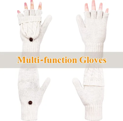 Vista 117 de Beurlike Guantes de invierno para mujer, de lana cálida, a prueba de viento, convertibles, sin dedos