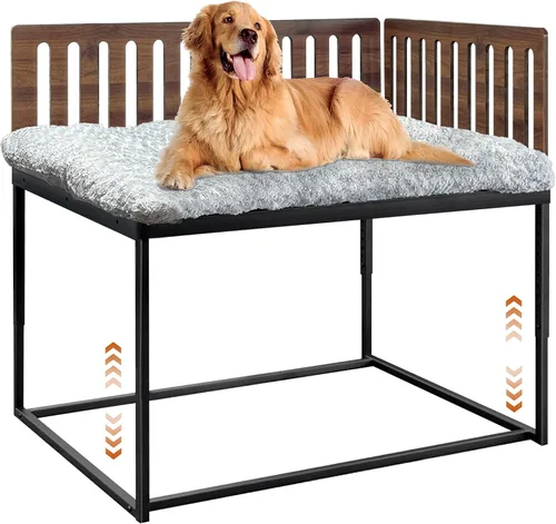 Vista 7 de Beside - Cama para perro, 2 paneles de altura ajustable, marco de cama de metal para perros de 25.5 x 18 pulgadas con cojín, tamaño mediano