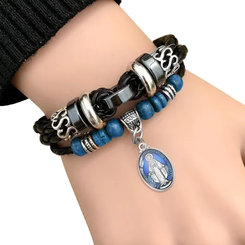 Vista 3 de 40 piezas ovaladas de aleación azul esmalte católica medalla milagrosa de la Virgen María colgante para bricolaje rosario collar pulsera mexicana