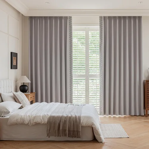 Vista 10 de VisionaryHomeDesign Cortinas Azules de Pliegues Pellizco de Mezcla de Algodón y Lino, Cortinas con Ribete de Greca, Cortinas Oscurecedoras