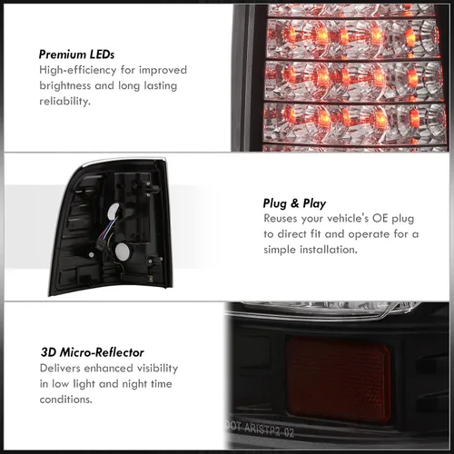 Vista 6 de Reemplazo de luces traseras LED traseras luces izquierda derecha conductor pasajero conjunto par para Ford Explorer (negro)