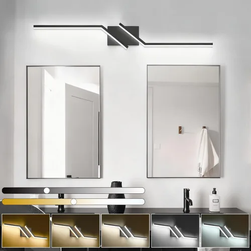 Vista 49 de Luz de tocador de baño negra de 32 pulgadas, LED moderna, 3CCT, regulable, 24 W, luminarias de baño sobre espejo 3000 K/4500 K/6000 K, 3