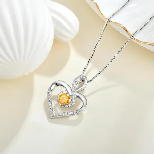 Vista 3 de Lwsary Forever Love Heart Pendant Necklace 925 Sterling Silver Infinity Pendant with Birthstone Zirconia Anniversary Birthday Gifts for Women Girls