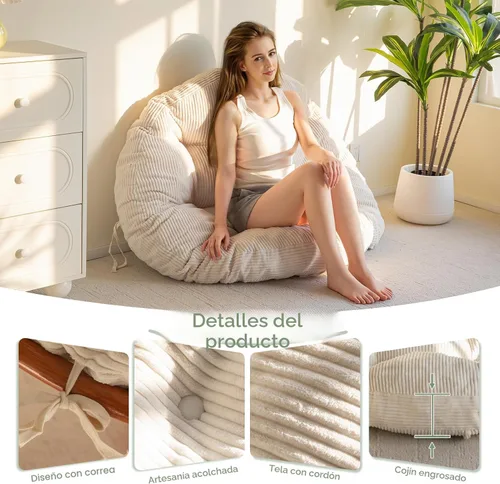 Vista 3 de HIGOGOGO Cojín para silla Papasan con funda de corduroy (sin silla), cojín de apoyo de 48 x 48 pulgadas, cojín para silla acolchado, beige