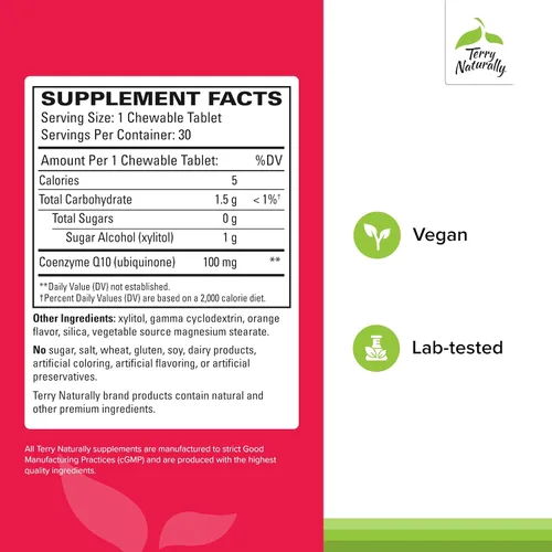 Vista 2 de Terry Naturally CoQ10 Chewables - Suplemento de apoyo de energía celular - Suplemento masticable CoQ10 de mayor absorción - Suplemento nutricional