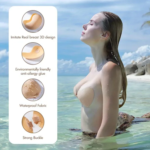 Vista 3 de Sujetador adhesivo sin tirantes Sticky Push Up Reutilizable Impermeable Sujetador invisible para vestido sin espalda
