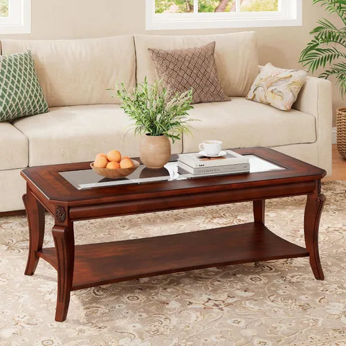 Vista 11 de PADMA HOUSE Mesa auxiliar de madera vintage con estante de almacenamiento Tapa de madera de cerezo