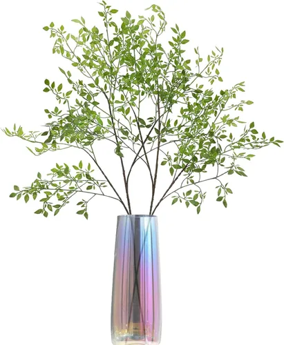 Vista 9 de Jarrón de vidrio iridiscente y bambú – Jarrón cilíndrico de vidrio para plantas y flores hidropónicas de 18 pulgadas de alto