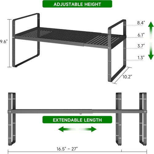 Vista 2 de Estante organizador de gabinete de cocina expandible, estante de metal resistente para especias apilable, estante de almacenamiento para gabinete