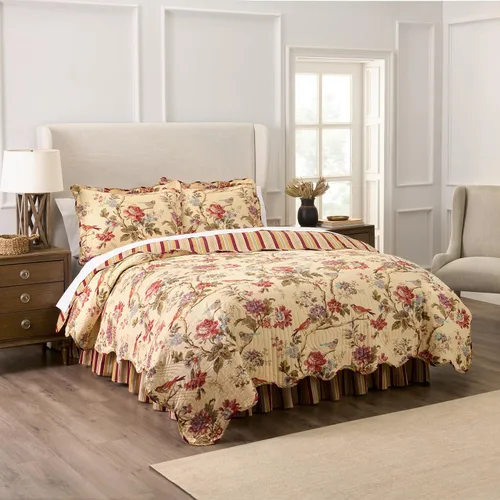 Vista 39 de Waverly Forever Peony - Juego de edredón de 4 piezas, 100% algodón, estampado floral de bayas, tamaño matrimonial/queen, con 2 fundas de almohada