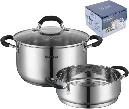Vista 8 de SLOTTET Olla de Caldo de Acero Inoxidable de 6 Cuartos con Tapa de Vidrio con Colador, Olla de Sopa de 6 Qt Multiusos con Pico Vertedor, Mango
