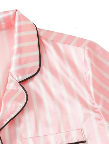 Vista 3 de WDIRARA Conjunto de pijama de satén de manga corta y pantalones cortos para mujer