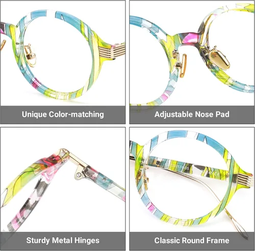 Vista 3 de Zeelool Retro TR90 - Lentes redondos para mujer con lente transparente sin receta Dylan FP0174 verde floral