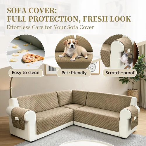 Vista 4 de Fundas para sofá seccional para perros 100% impermeables, funda de sofá de esquina en forma de L, para mascotas, de terciopelo, lavable