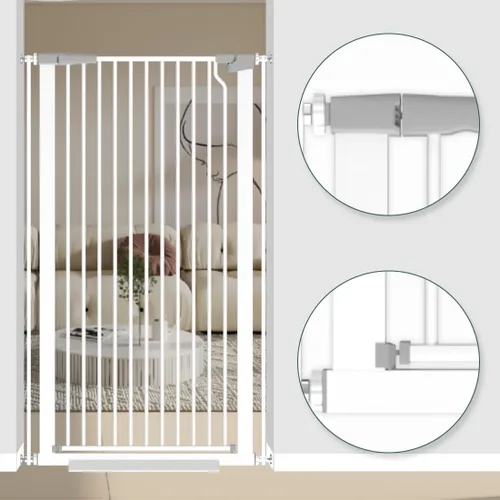 Vista 7 de Puerta para gatos extra alta para puertas, puerta de mascotas montada a presión para gatos y perros, puerta de bebé de 51.18 pulgadas de alto