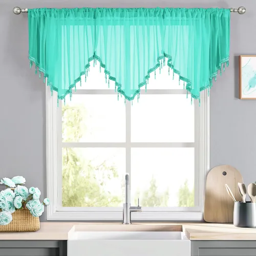 Vista 20 de WUBODTI Cortinas transparentes con cenefa con cuentas negras para ventanas, 1 unidad, cenefas de cortina semitransparentes para dormitorio y cocina