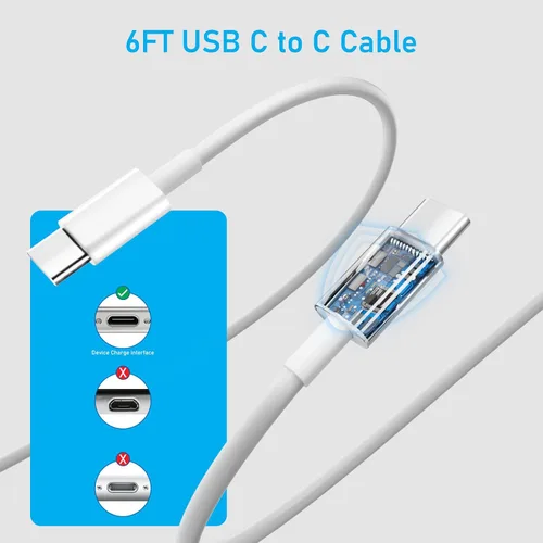 Vista 6 de Cargador de teléfono, adaptador de cargador rápido de pared PD USB C de 20 W con cable de carga súper rápido de 6 pies (A5)
