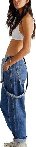 Vista 3 de Overol de mezclilla Y2k para mujer, estilo casual, sin mangas, pierna ancha, holgados, para otoño e invierno