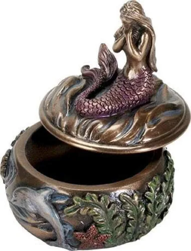 Vista 3 de SUMMIT COLLECTION Decorativo Art Nouveau - Sirenas del mar con la mano sobre el pecho sirena rezando fantasía caja de joyería de resina de 325