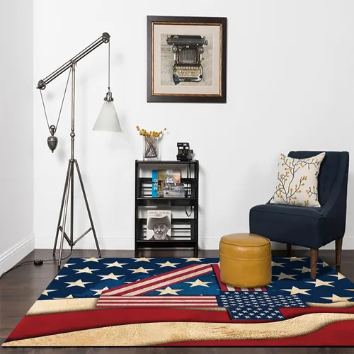 Vista 23 de Alfombra moderna y contemporánea con bandera estadounidense para interiores, 3 x 4 pies, alfombra antideslizante con temática de camuflaje verde