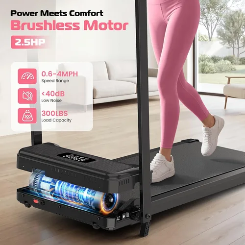 Vista 5 de ANCHEER Walking Pad Treadmill with Incline - Foldable Treadmills with Handle Bar, Compact Running Machine for Home Small Spaces, Office, Remote