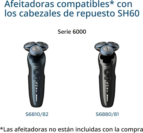 Vista 3 de Cabezales de afeitado Philips Norelco genuinos SH60/72 compatibles con la serie de afeitadoras Norelco 6000