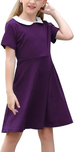 Vista 12 de GORLYA Girls Casual Vintage Peter Pan Collar Dress 4-14Y beige de puntos