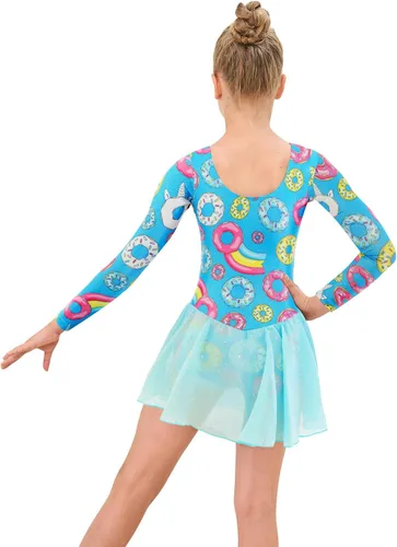 Vista 4 de EQSJIU Leotardos de gimnasia con falda para niñas, tutú de ballet, vestido de danza, leopardo, sirena, unicornio, falda de gimnasia