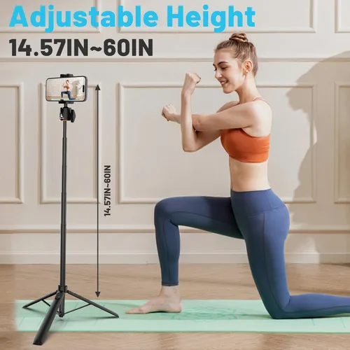 Vista 14 de Ailight Trípode de viaje extensible de 60 pulgadas y palo selfie con zapata fría y control remoto inalámbrico, cabeza de bola de 360° para vlogging
