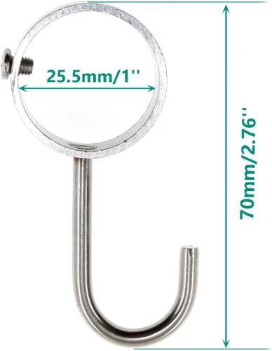 Vista 2 de Ganchos de acero inoxidable para colgar ollas y sartenes, toallas, guantes de horno, se adaptan a varillas de 0.984 in de diámetro, paquete de 6
