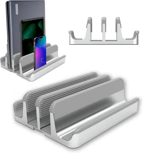 Vista 8 de Elestoria Soporte vertical para laptop con 5 ranuras, soporte vertical de aluminio para computadora de escritorio, compatible con MacBook Pro/Air