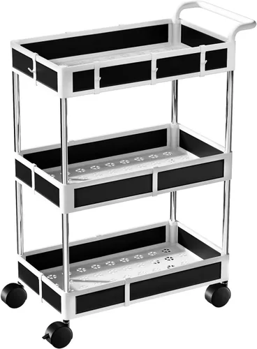 Vista 8 de NUNET Organizador debajo del fregadero con ruedas de bloqueo y asa de 2/3/4 niveles ajustable pequeño carrito rodante para almacenamiento, carrito