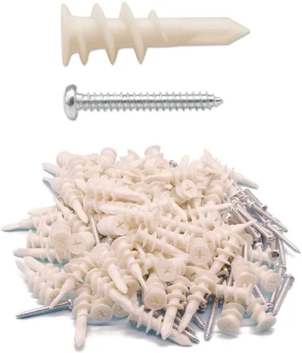Vista 8 de IMScrews Juego de 100 anclajes de plástico autoperforantes para paneles de yeso con tornillos, kit de anclajes de pared con 50 tornillos/50 anclajes